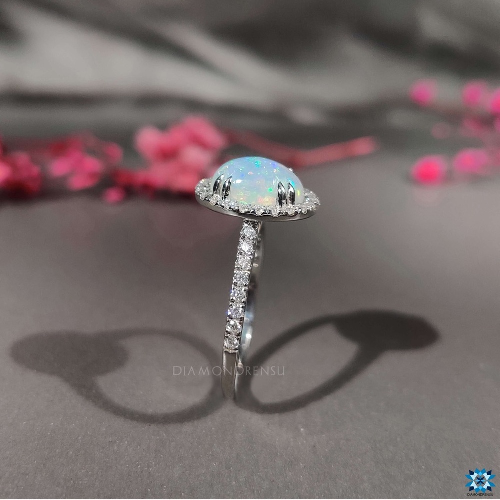 Zales Sterling Silver Opal Halo Ring White Sapphire Lab Opal Bridal - Picture 6 of 14